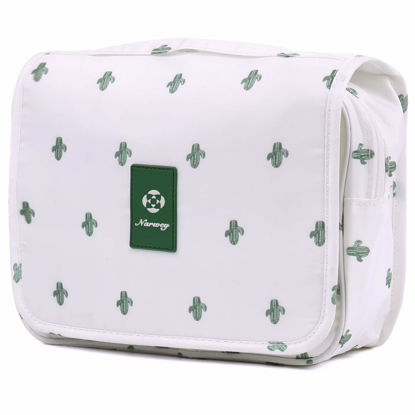 Picture of Narwey Hanging Toiletry Bag for Women Travel Makeup Bag Organizer Toiletries Bag for Travel Size Cosmetics Essentials Accessories (Cactus White)