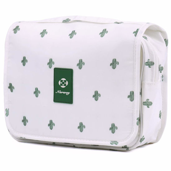 Picture of Narwey Hanging Toiletry Bag for Women Travel Makeup Bag Organizer Toiletries Bag for Travel Size Cosmetics Essentials Accessories (Cactus White)