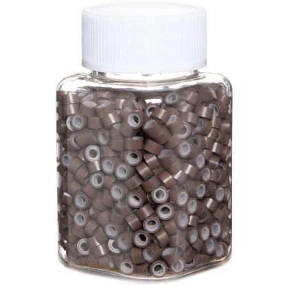 Picture of GOTDYA 1000pcs 5mm Hair Extension Beads,Silicone Lined Micro Rings,MicroLink Weft Beads for Hair Tinsel and Feathers Extensions,Brown