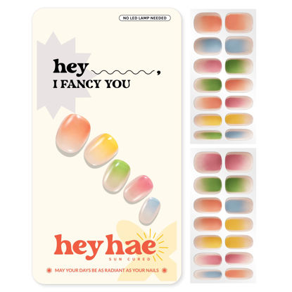Picture of Heyhae Semi Cured Gel Nail Strips | Sun Cured Gel Nail Wraps No LED Lamp Needed Easy Apply & Remove | Includes 28 Strips, 1 Prep Pad, 1 Nail File & 1 Wooden Stick - Hey, I Fancy You