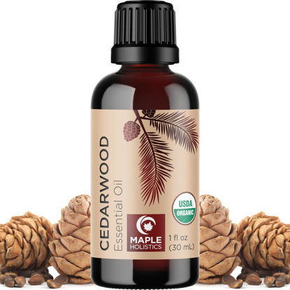 Picture of Certified Organic Cedarwood Essential Oil - 100% Pure Organic Cedarwood Oil for Hair Skin & Nails plus Beauty DIYs - Calming Aromatherapy Essential Oil for Diffusers - USDA Organic Non-GMO & Undiluted