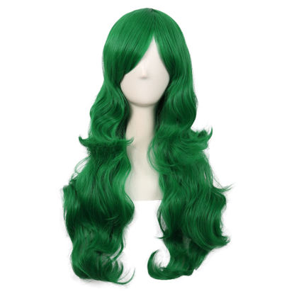 Picture of MapofBeauty 28 Inch/70cm Charming Women Side Bangs Long Curly Full Hair Synthetic Wig (Grass Green)