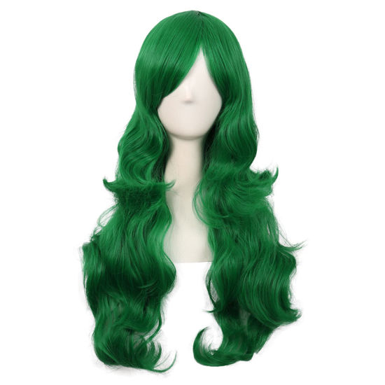 Picture of MapofBeauty 28 Inch/70cm Charming Women Side Bangs Long Curly Full Hair Synthetic Wig (Grass Green)