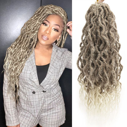 Picture of Faux Locs Crochet Hair 24Inch 6Packs Wavy Pre-looped Goddess Locs Crochet Hair, Soft Locs Curly Ends Dreadlocks Blonde Faux Crochet Locs Synthetic Crochet Braids for Black Women (27/613, 24'')