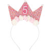 Picture of SuPoo 5th Birthday Decorations - Girl Headband, Crown, Glitter Hair Band for Party, Flower Princess Tiara Hair Accessory