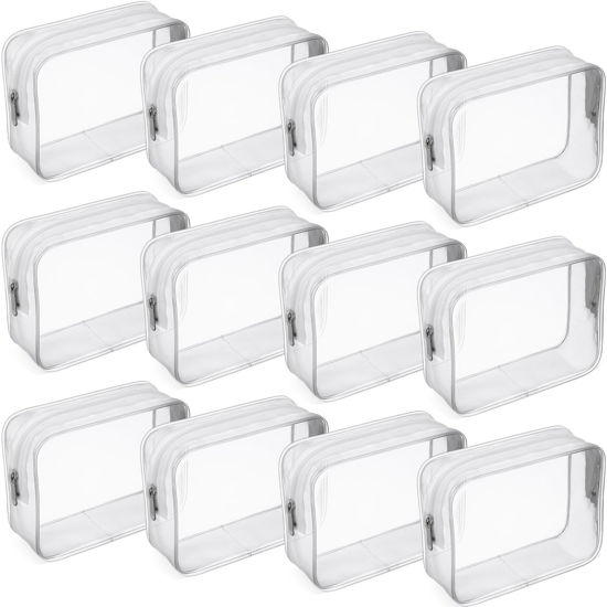 Picture of Weewooday 12 Pieces Clear Cosmetics Bag PVC Zippered Clear Toiletry Carry Pouch Cosmetic Makeup Bag Waterproof Makeup Bag Vinyl Plastic Organizer Case for Vacation Bathroom(Matte White,Small)