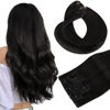 Picture of HOTBANANA Human Hair Clip in Hair Extensions, Jet Black 120g Clip in Hair Extensions Real Human Hair Straight Remy Hair Clip in Hair Extensions 24 Inch 7pcs