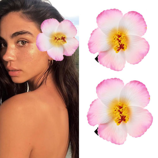 Picture of Love Sweety 2pc Hawaiian Plumeria Hair Clips Galsang Flower Barrettes for Beach Party(Pink)