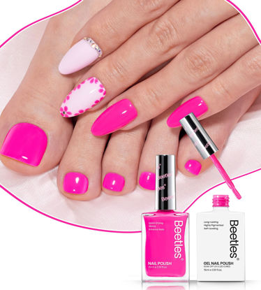 Picture of Beetles Pink Gel Nail Polish Set, 2Pcs 15ml Hot Pink Nail Polish Quick Dry & Bright Pink Gel Nail Polish Long Lasting Nail Polish Rose Color Deep Pink for Nails DIY Valentine's Day Gifts for Women