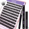 Picture of GAQQI Lash Clusters Kit, DIY Lash Extensions Kit 10-14mm Fluffy Cluster Lashes, Wispy Eyelash Clusters with Lash Bond and Seal+Lash Tweezer+Remover+110pcs Thin Band Individual Lashes (3D-GQ08-KIT)