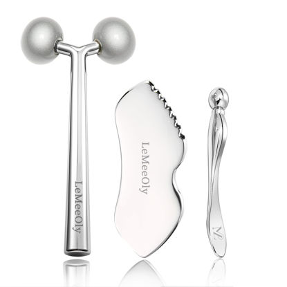 Picture of LeMeeOly Face Roller Massager Skin & Gua Sha Facial Tools Stainless Steel, Facial Massage Skin Carefor Face Neck Body, Reduce Puffiness Remove Wrinkles, Gift for Women