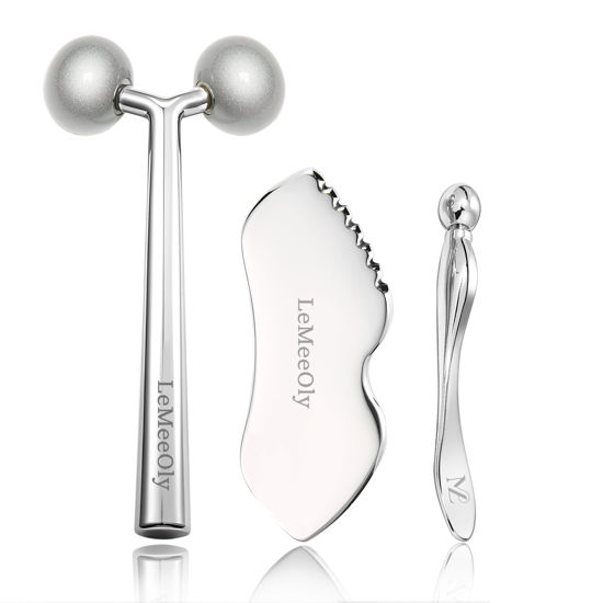 Picture of LeMeeOly Face Roller Massager Skin & Gua Sha Facial Tools Stainless Steel, Facial Massage Skin Carefor Face Neck Body, Reduce Puffiness Remove Wrinkles, Gift for Women