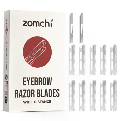 Picture of ZOMCHI Dermaplaning Razor Refills, Set of 10 Replacement Blades (Wide Distance), Metal Dermaplane Razor Refills, Plastic Free Eyebrow Razor Blades