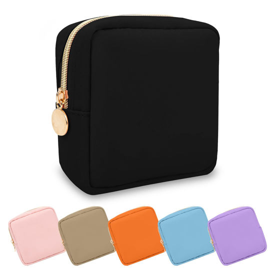Picture of UIXIZQ Waterproof Mini Makeup Bag Pouch for Purse,Small Cosmetic Bag Pouch Nylon Travel Toiletry Organizers Bag for Women Girls,Cute Mini Zipper Pouch Preppy Coin Purse for School Work(Mini-Black)