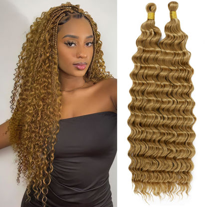 Picture of Eerya Long Curly Braiding Hair 18 Inch 2 Packs Honey Blonde Ocean Wave Crochet Hair for Black Women Deep Wave Braiding Hair for Boho Braids (18 inch, #27)