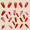 Picture of 24 Pcs Valentine's Day Press on Nails Red Heart Rose Designs Medium Coffin Shaped Fake Nails Valentines Love False Nails Full Cover Glossy Acrylic Nails Stick on Nails for Women DIY Manicure