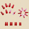 Picture of 24 Pcs Valentine's Day Press on Nails Red Heart Rose Designs Medium Coffin Shaped Fake Nails Valentines Love False Nails Full Cover Glossy Acrylic Nails Stick on Nails for Women DIY Manicure