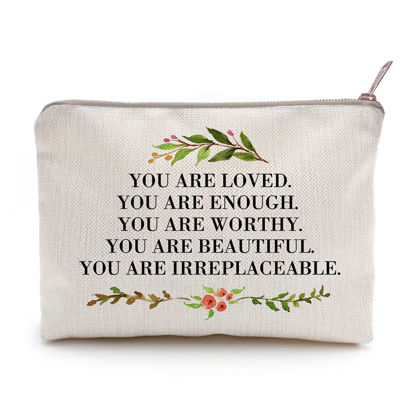 Picture of You Are Loved You Are Enough Makeup Case Self-Worth Cosmetic Bag Positive Affirmation Toiletry Bag Gift Motivation Quotes Sister Gift (You are loved)