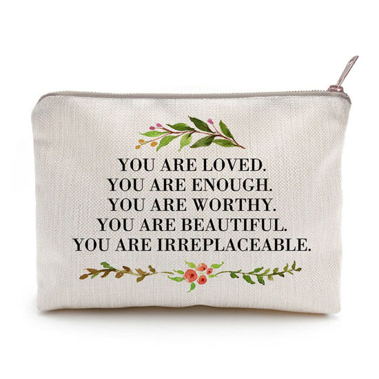 Picture of You Are Loved You Are Enough Makeup Case Self-Worth Cosmetic Bag Positive Affirmation Toiletry Bag Gift Motivation Quotes Sister Gift (You are loved)