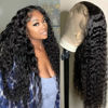 Picture of 13x4 Deep Wave Lace Front Wigs Human Hair 180% Density Deep Wave Frontal Wigs Human Hair HD Lace Curly Wigs for Black Women Pre Plucked with Baby Hair Curly Lace Front Wig Human Hair 24 Inch