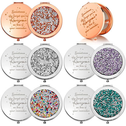 Picture of Roowest 10 Pcs Inspirational Compact Mirror Sometimes You Forget You're Awesome Appreciation Thank You Gifts for Women Employee Coworker Staff Birthday Favor Magnifying Pocket Mirror (Assorted Colors)