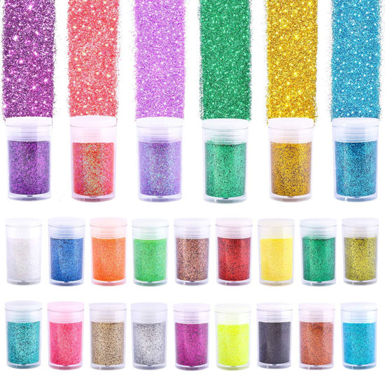 Picture of 24 Colors Glitter Set, Fine Glitter for Resin, Arts and Craft Supplies Glitter, Festival Glitter Powder Makeup Glitter, Cosmetic Glitter for Body Nail Face Hair Eyeshadow Lip Gloss Making