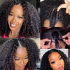 Picture of ISEE V Part Wig Human Hair Afro Curly Minimal/No Leave Out Upgrade U Part Wig for Black Women Human Hair V Shape Wig Kinky Curly Thin Part Glueless Clip In Half Wig 180% Density Natural Color 24 Inch