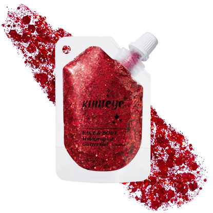 Picture of Holographic Face Glitter Gel Body Shimmer Makeup for for Hair, Face, Clavicle, Arm, Nail, Eyeshadow, Long Lasting Waterproof Mermaid Sequins Party Glitter for Rave Festival, 1.35oz (Garnet Red #14)