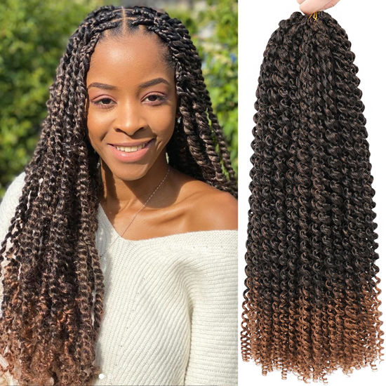 Picture of Passion Twist Hair 18 Inch 8 Packs Passion Twist Crochet Hair For Women Curly Braiding Hair For Butterfly Locs Long Bohemian Synthetic Hair Extension (18 Inch (Pack of 8), T30)