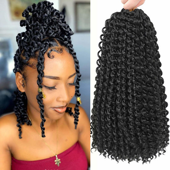 Picture of Short Passion Twist Hair 14 Inch 8 Packs Water Wave Crochet Hair For Women Curly Braiding Hair Spring Twist Hair Crochet Braids Synthetic Hair Extension (14 Inch (Pack of 8), 1B#)