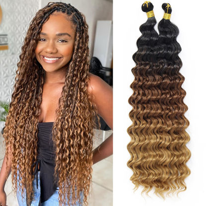 Picture of Eerya Long Curly Braiding Hair 24 Inch 2 Packs Ocean Wave Crochet Hair for Black Women Deep Wave Braiding Hair for Boho Braids（24 inch, T1B/30/27）