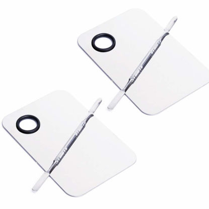 Picture of 2 Pcs Stainless Steel Cosmetic Makeup Palette, Professional Cosmetic Mixing Makeup Palette Spatula Makeup Artist Tool, Beauty Salon Color Cream Mixing Palette With A Spatula Makeup Nail Art Palette