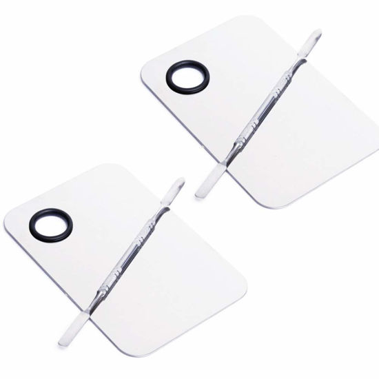 Picture of 2 Pcs Stainless Steel Cosmetic Makeup Palette, Professional Cosmetic Mixing Makeup Palette Spatula Makeup Artist Tool, Beauty Salon Color Cream Mixing Palette With A Spatula Makeup Nail Art Palette