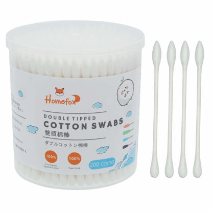 Picture of HOMEFOX Cotton Swabs Precision Pointed - 200 Count Pointy Organic Cotton Buds Double Side Tightly Wrapped Cotton Tips Paper Stick Soft Gentle Lint-Free Cruelty-Free, Pointy & Round (White)
