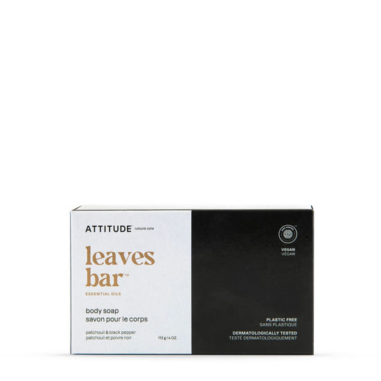 Picture of ATTITUDE Bath and Shower Body Soap Bar, EWG Verified, Plastic-free, Plant and Mineral-Based Ingredients, Vegan and Cruelty-free Personal Care Products, Patchouli and Black Pepper, 4 Ounces