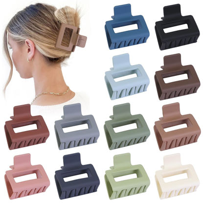 Picture of Sisiaipu 2 Inch Medium Hair Claw Clips 12 Pcs Square Hair Clips for Thin Hair Matte Nonslip Acrylic Banana Jaw Clips Bulk Hair Accessories for women and Girls - Multicolor