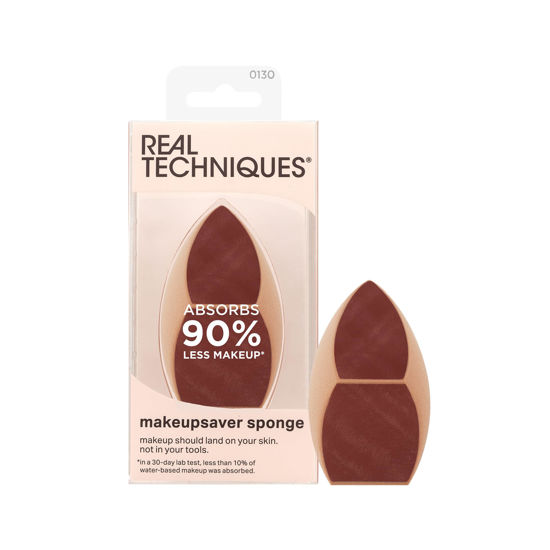 Picture of Real Techniques Makeupsaver Sponge, Makeup Blender Sponge For Liquid & Cream Formulations, Mimics Finger Application & Reduces Makeup Waste, Targeted Application, Cruelty & Latex-Free, 1 Count