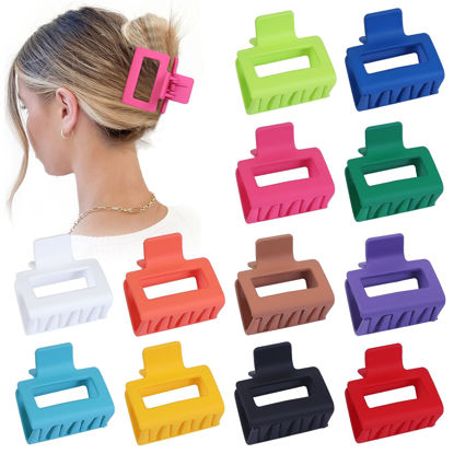 Picture of Sisiaipu 2 Inch Medium Hair Claw Clips 12 Pcs Square Hair Clips for Thin Hair Matte Nonslip Acrylic Banana Jaw Clips Bulk Hair Accessories for women and Girls - Dopamine