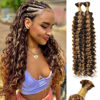Picture of Ombre Human Braiding Hair Deep Water Wave Bulk Human Hair 100g 16 Inch P4/27 Curly Human Hair for Boho Braids Hair Extensions No Weft 2 Braids Per Pack Wet and Wavy Human Hair Braiding Hair Highlight