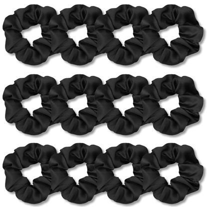 Picture of IVARYSS Scrunchies for Hair Sleep, Premium Satin Soft Than Silk for Women Curly Hair, Cute Bands Ties for Girls Thin | Thick Hair Styling, 12 Pack, Black