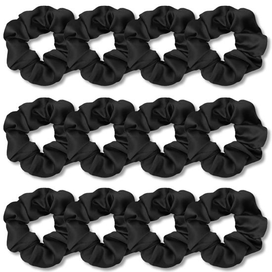 Picture of IVARYSS Scrunchies for Hair Sleep, Premium Satin Soft Than Silk for Women Curly Hair, Cute Bands Ties for Girls Thin | Thick Hair Styling, 12 Pack, Black