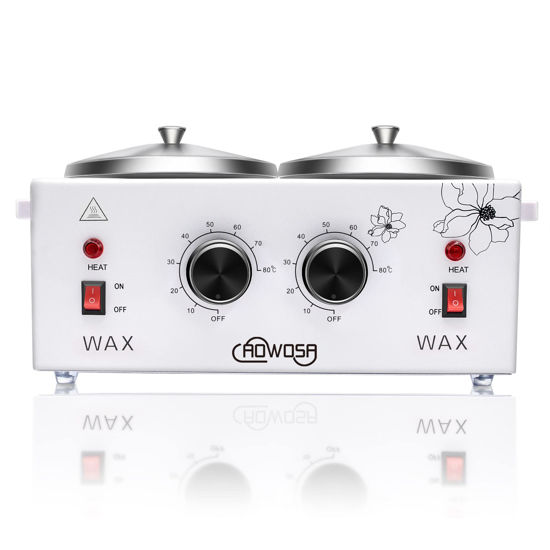 Picture of Double Wax Warmer Professional Electric Wax Heater Machine for Hair Removal, Dual Wax Pot Paraffin Facial Skin Body SPA Salon Equipment with Adjustable Temperature Set