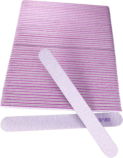 Picture of 50 Pcs Nail File, Emery Board Nail Files for Acrylic Nails and Natural Nails, 100/180 Grit Double Sided Fingernail File Gel Nail Professional Reusable Washable Manicure Pedicure Kit Set Gray