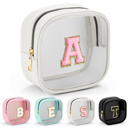 Picture of YOOLIFE Small Makeup Bag, Clear Makeup Bag Preppy Cosmetic Bags Travel Essentials Gifts for Women Teen Girlfriend Teacher Birthday Gifts 12 13 14 15 16 Years Old Girl Gifts Trendy Stuff White Mini A