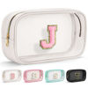 Picture of YOOLIFE Initial Make Up Bag Travel Toiletry Bag, Clear Makeup Bag Preppy Cosmetic Bag Gifts for Women Teen Girlfriend Teacher 13 Year Old Girl Gifts Daughter Gifts Swim Gifts For Girls White J