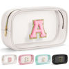 Picture of YOOLIFE Initial Make Up Bag Travel Toiletry Bag, Clear Makeup Bag Preppy Stuff Travel Essentials Pink Gifts for Women Teen Girlfriend Teacher Mom Birthday Valentines Day Gifts for Her Wife White A