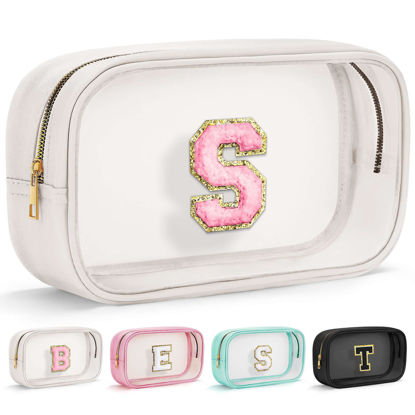 Picture of YOOLIFE Initial Make Up Bag Travel Toiletry Bag, Clear Makeup Bag Preppy Cosmetic Bag Clear Makeup Bags With Zipper Girlfriend Teacher 8 Year Old Girl Gifts Daughter Gifts Swim Gifts For Girls White S