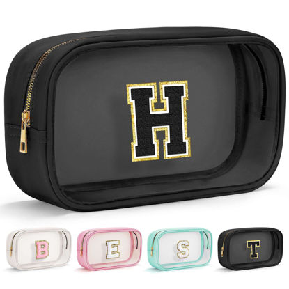 Picture of YOOLIFE Travel Toiletry Bag for Women, Black Clear Makeup Bag Cute Make Up Bag for Women Cosmetic Bags Skin Care Makeup Bag Organizer Birthday Gifts for Women Teacher Mother Girlfriend Initial H