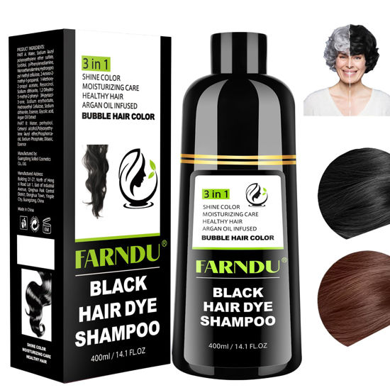 Picture of Farndu Black Hair Dye Shampoo for Gray Hair, Hair Color Shampoo 3 In 1 for Women Men Grey Hair Coverage, Herbal Ingredients Champu Con Tinte Para Canas