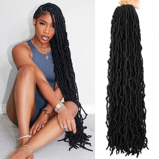 Picture of 6 Packs 36 Inch Faux Locs Crochet Hair Pre looped Crochet Goddess Loc Hair Braids Soft Locs Crochet Hair for Black Women (36 Inch (Pack of 6), 1B#)
